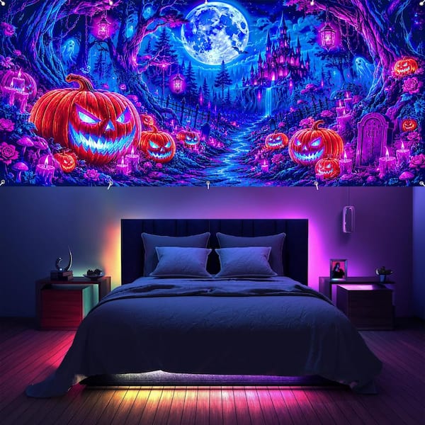 Justincity UV Reactive Halloween Outdoor Garage Door Banner Cover