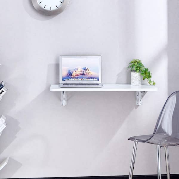 Otryad Laundry Room Folding Table Wall Mounted Folding Table for Small Spaces in White