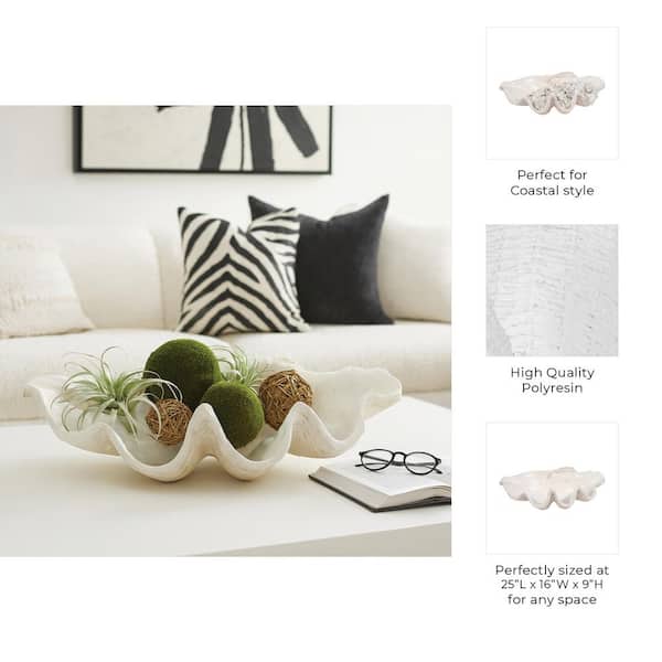 Liv & Skye Ivory Ceramic 25 in. Pearlized Clam Shell Decorative