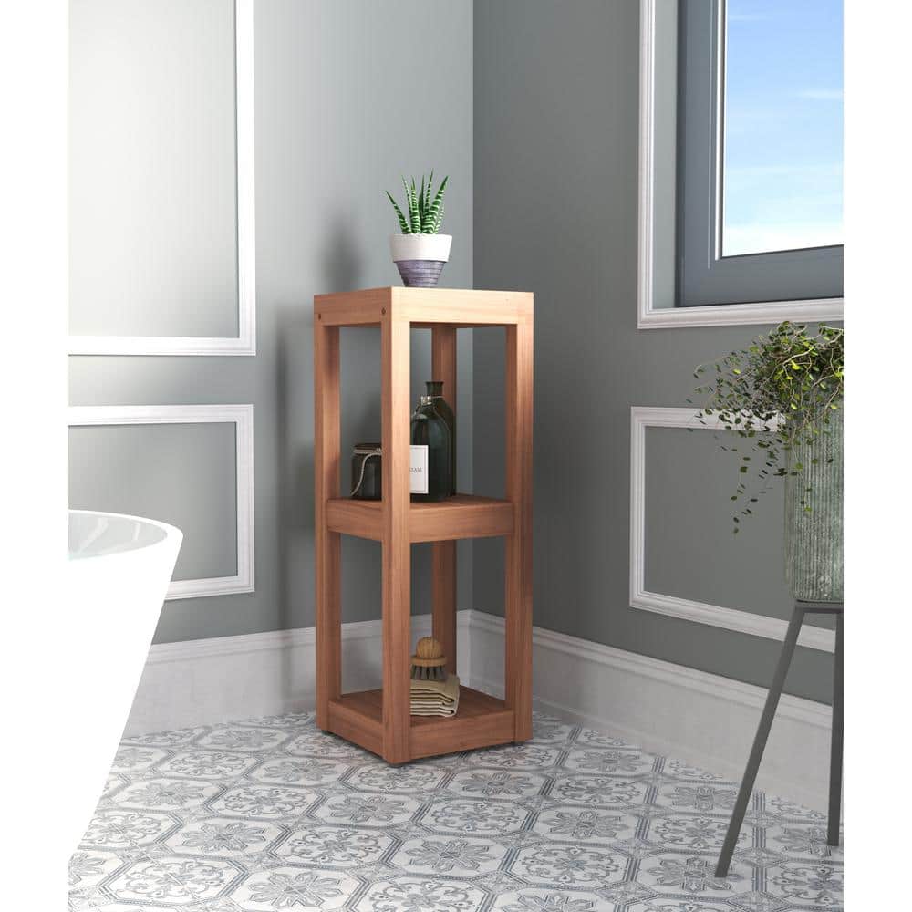 Eco-Friendly Teak Square 3-Tier Adjustable White Shelf Tower