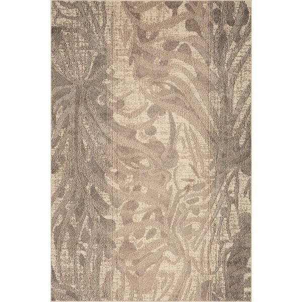 Cali Abstract Leaves Area Grey 3 ft. x 5 ft. Indoor Area Rug
