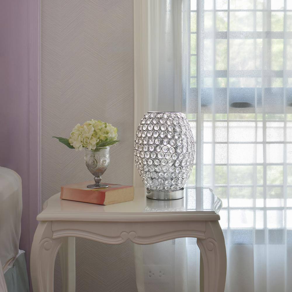 11" Silver Crystal Round Vase Table Lamp with Chrome Base
