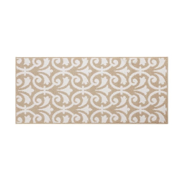 Jean Pierre Washable Non-Skid Beige and White 26 in. x 45 in. Medallion Accent Rug