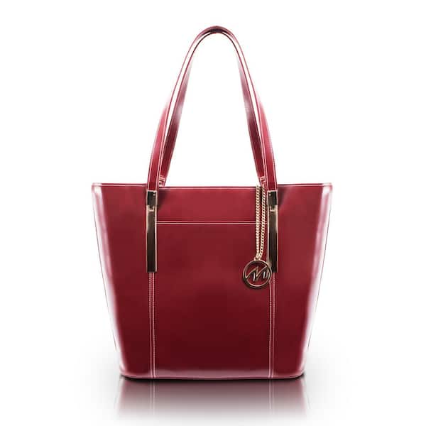 DEVA, Red Leather Ladies' Tote Bag with Tablet Pocket