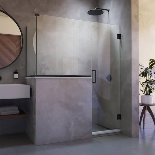DreamLine Unidoor Plus 59 in. W x 30-3/8 in. D x 72 in. H Frameless Hinged Shower Enclosure in Matte Black