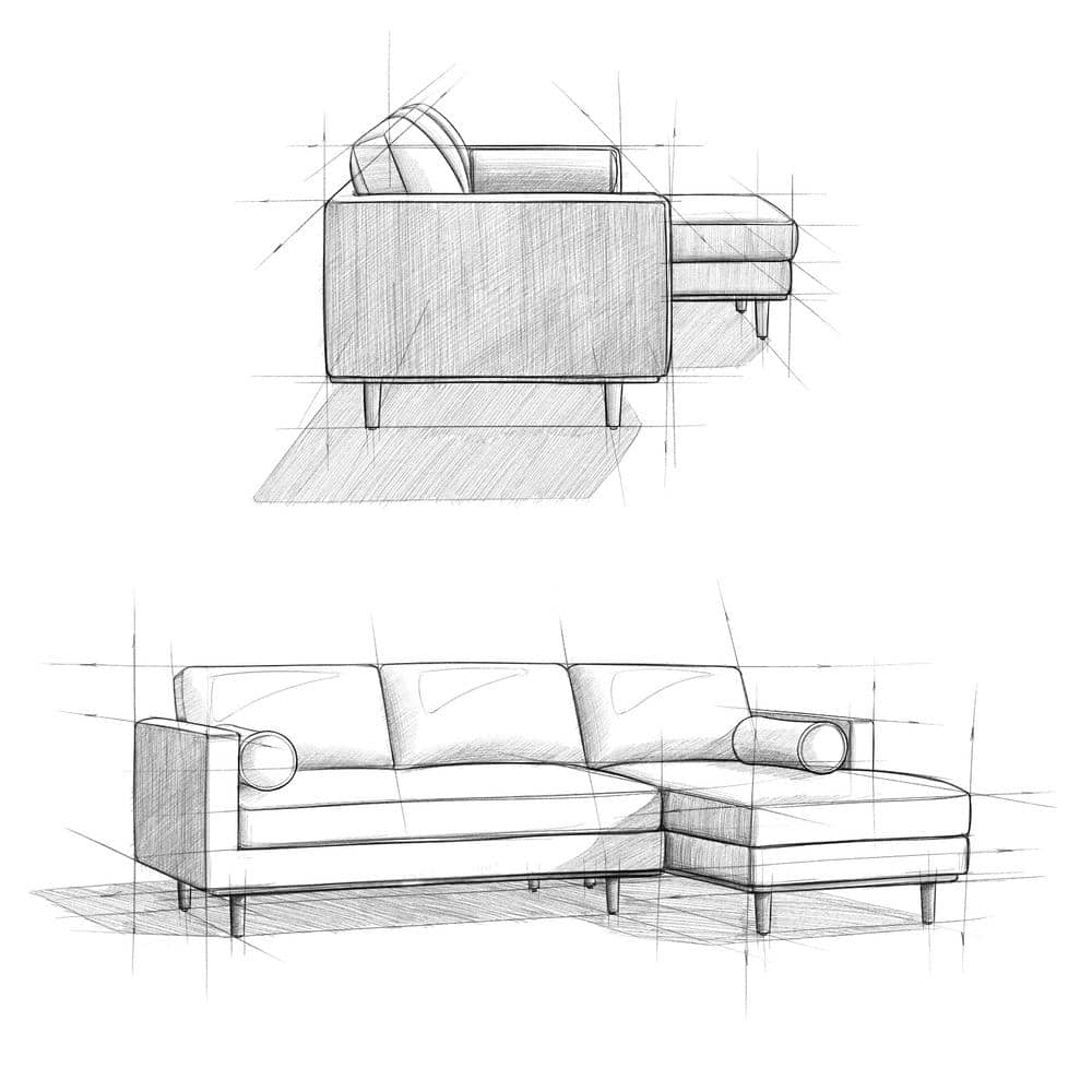 Mist Grey Woven-Blend Fabric Right Sectional Sofa with Chaise