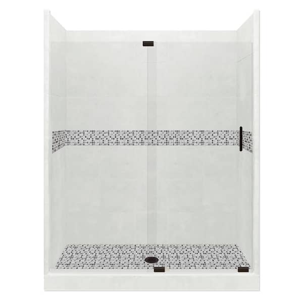 American Bath Factory Del Mar Grand Slider 30 in. x 60 in. x 80 in. Center Drain Alcove Shower Kit in Natural Buff and Black Pipe Hardware