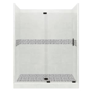 Del Mar Grand Slider 32 in. x 60 in. x 80 in. Center Drain Alcove Shower Kit in Natural Buff and Black Pipe Hardware