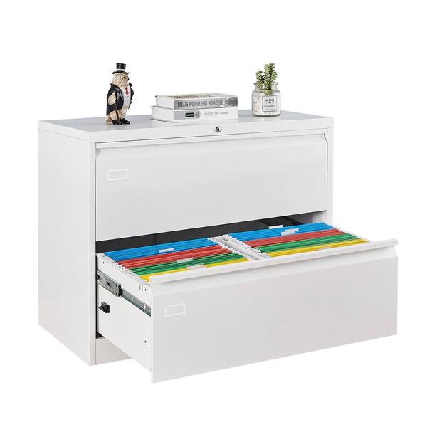 Unbranded 35.43 in. W x 17.72 in. D x 28.7 in. H White Metal Steel Linen Cabinet Filing Cabinet with 2 Drawers
