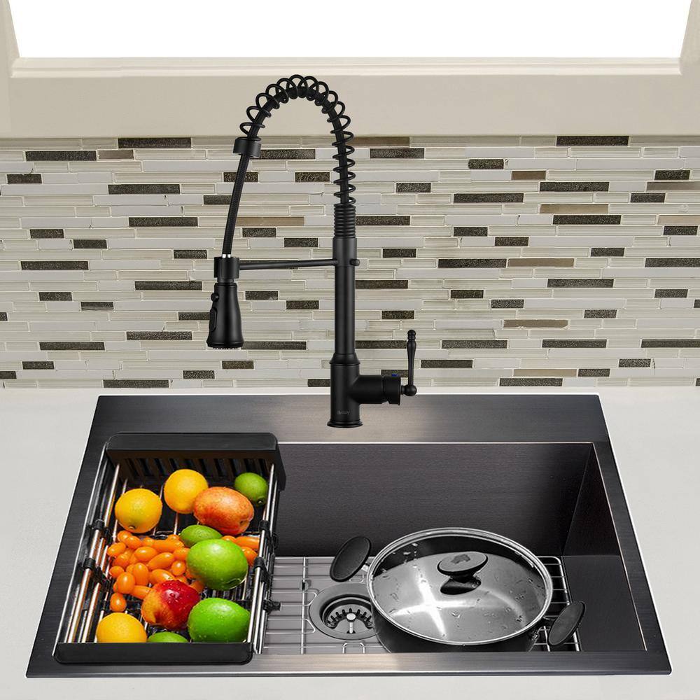 Matte Black Stainless Steel Single Bowl Kitchen Sink with Faucet Combo