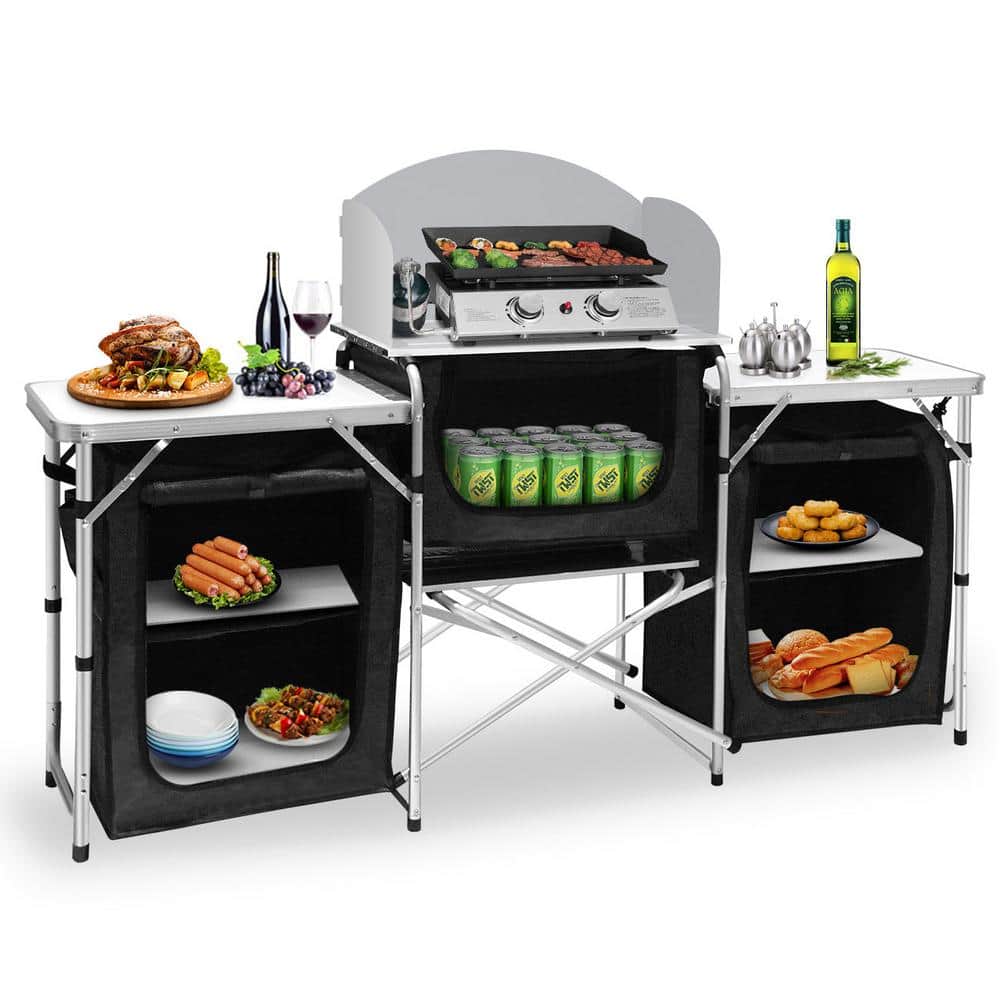 SEEUTEK Outdoor Camping Kitchen with 3 Zippered Bags Camping Cook Table  with 2 Aluminum Side Tables, 2 Layers of Counter-tops BZ-960 - The Home  Depot