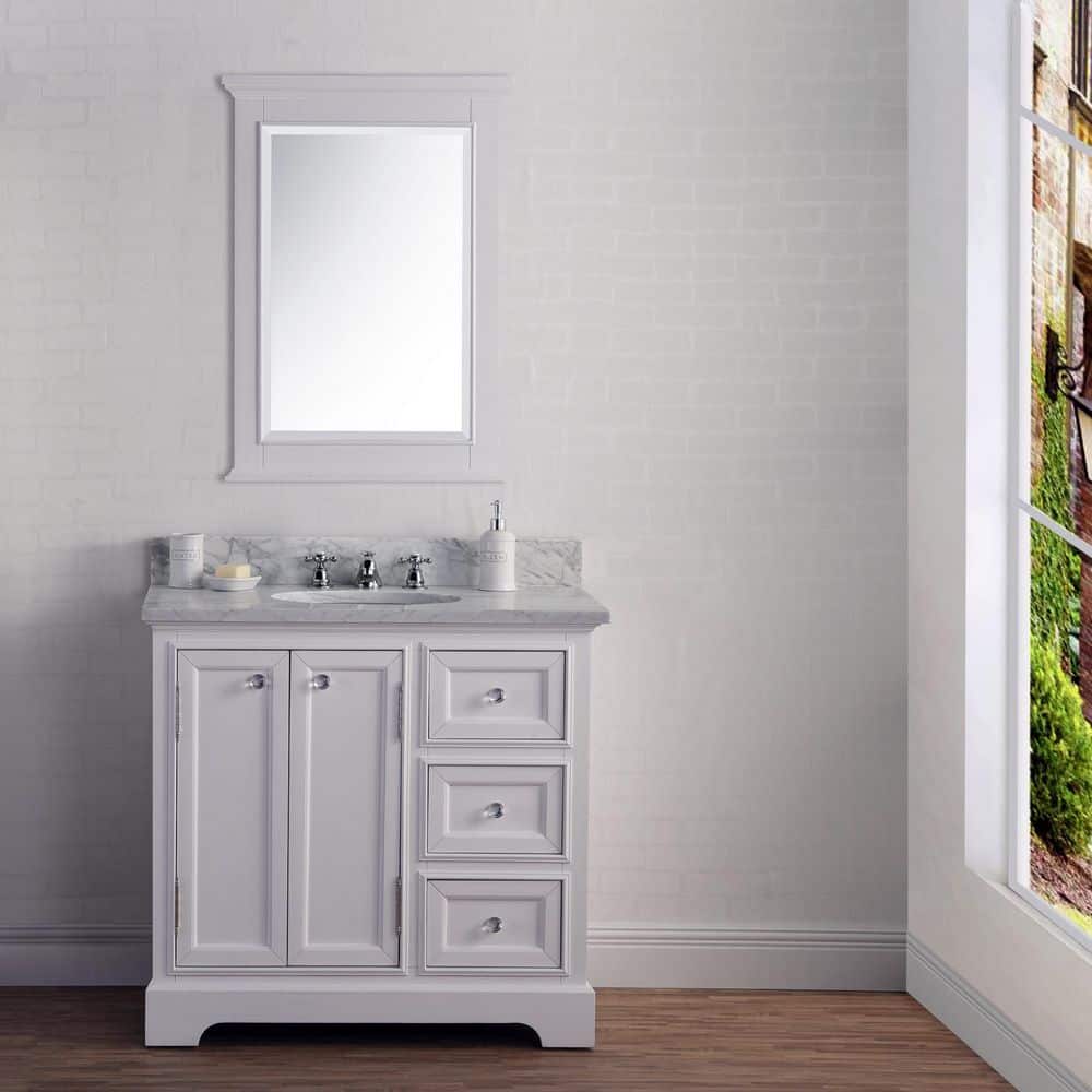 Derby 36 in. W x 34 in. H Vanity in White with Marble Vanity Top in Carrara White with White Basin price history on PriceWatchPro