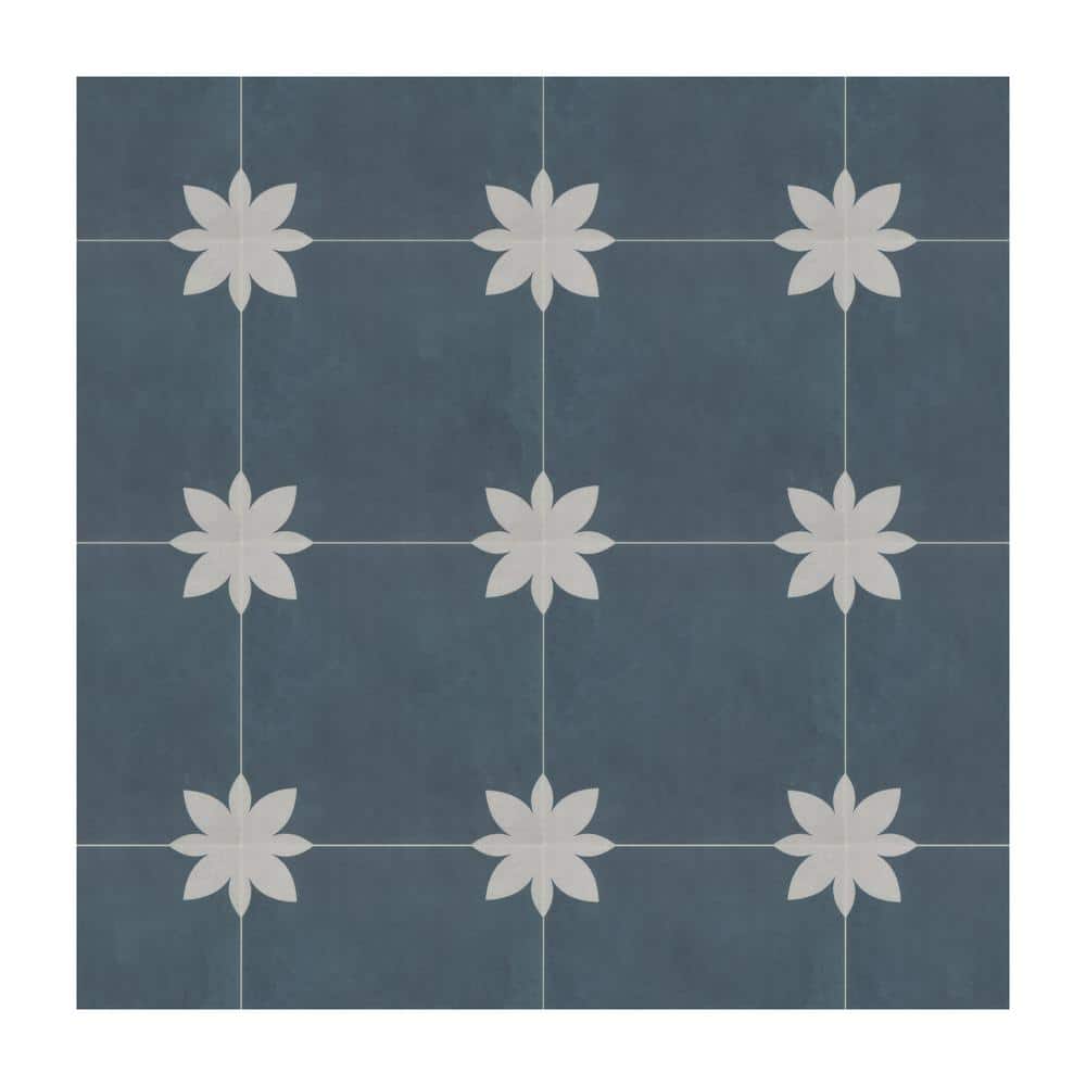 Flower Blue 9 in. x 9 in. Vinyl Peel and Stick Backsplash Stone Composite W