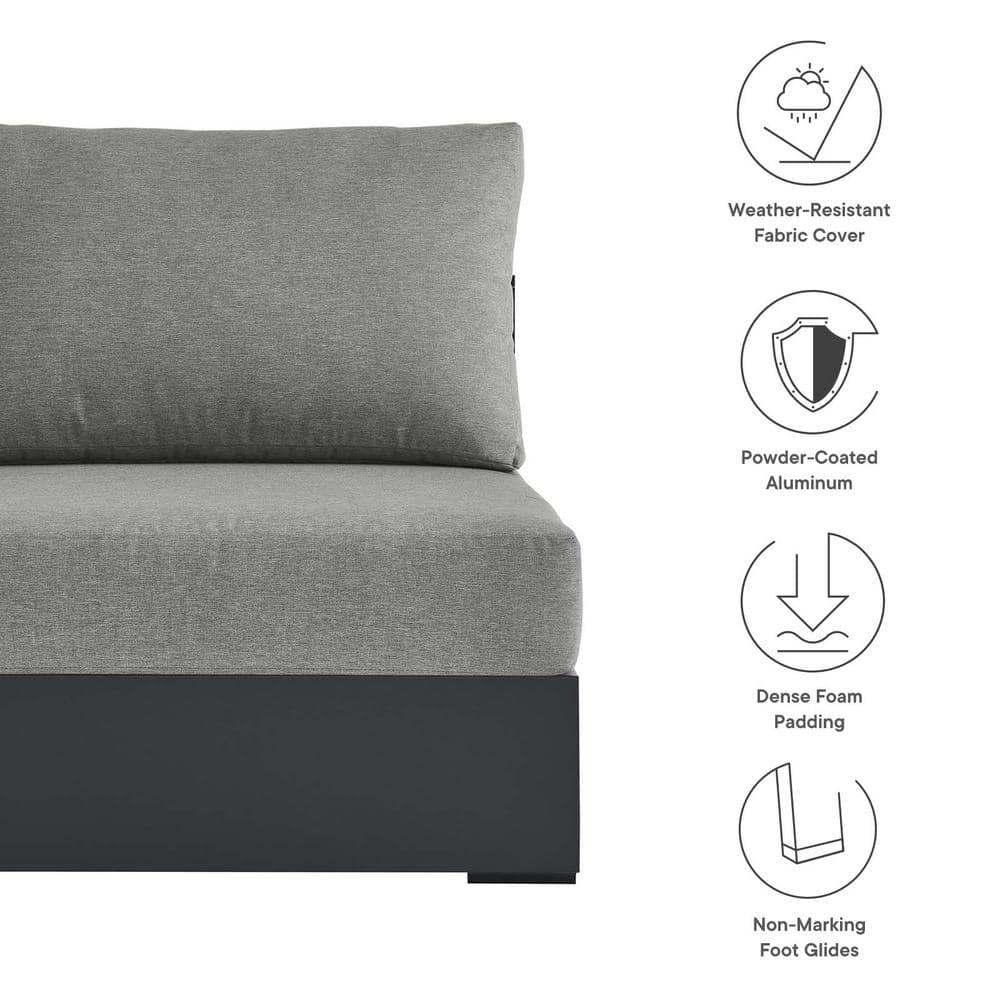Gray Aluminum Armless Patio Chair with Weather-Resistant Cushions