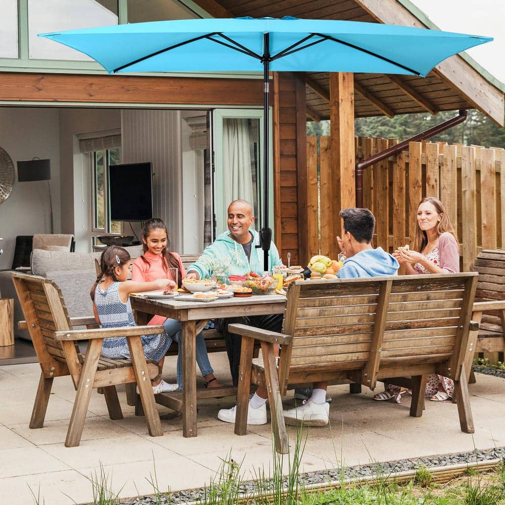 Aqua Rectangular Market Patio Umbrella with Black Steel Pole