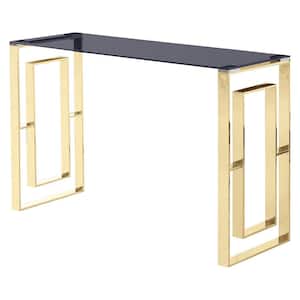 Manhattan 48 in. Gold Rectangle Smoked Glass Console Table