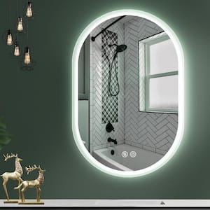 24 in. W x 40 in. H Oval Frameless Anti Fog LED Light Wall Bathroom Vanity Mirror in Glass