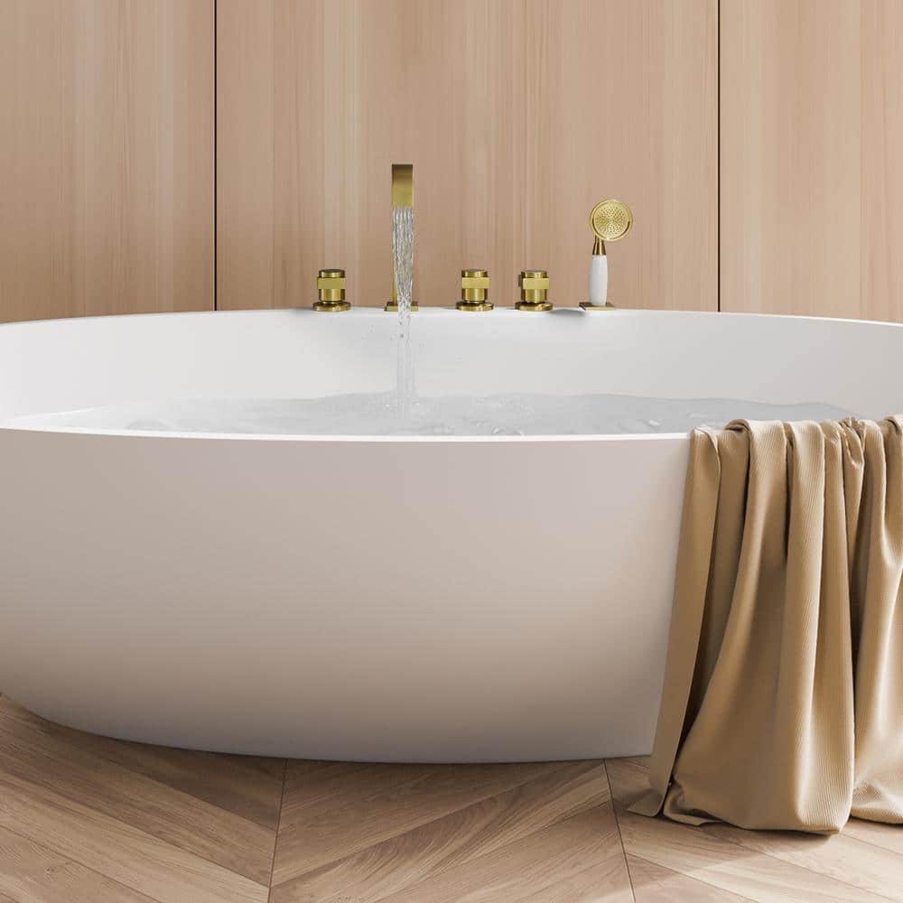 Brushed Gold Stainless Steel Triple Handle Deck-Mount Roman Tub Faucet