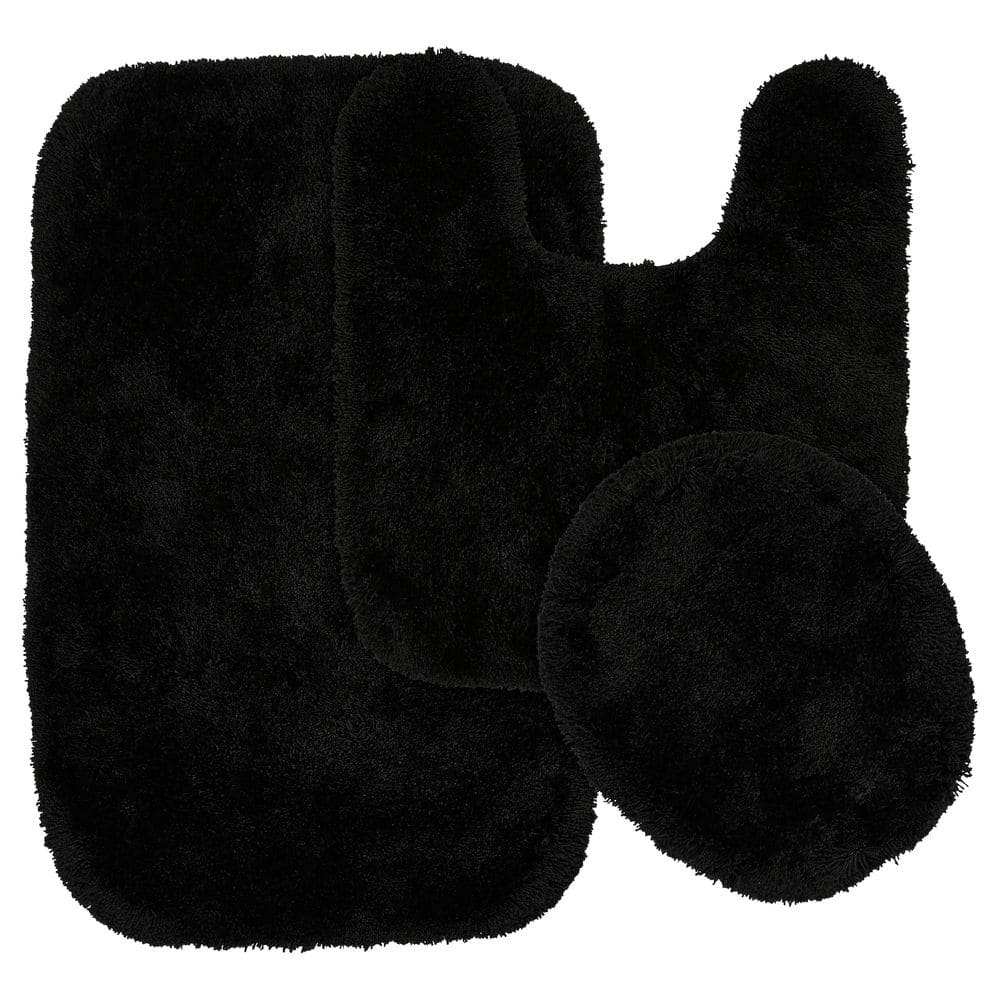 Garland Rug Finest Luxury Black 21 in. x 34 in. Washable Bathroom 3-Piece Rug Set PRE-3pc-17 - The Home Depot