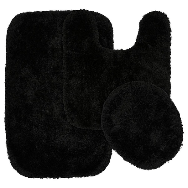 Finest Luxury Black 21 in. x 34 in. Washable Bathroom 3-Piece Rug Set