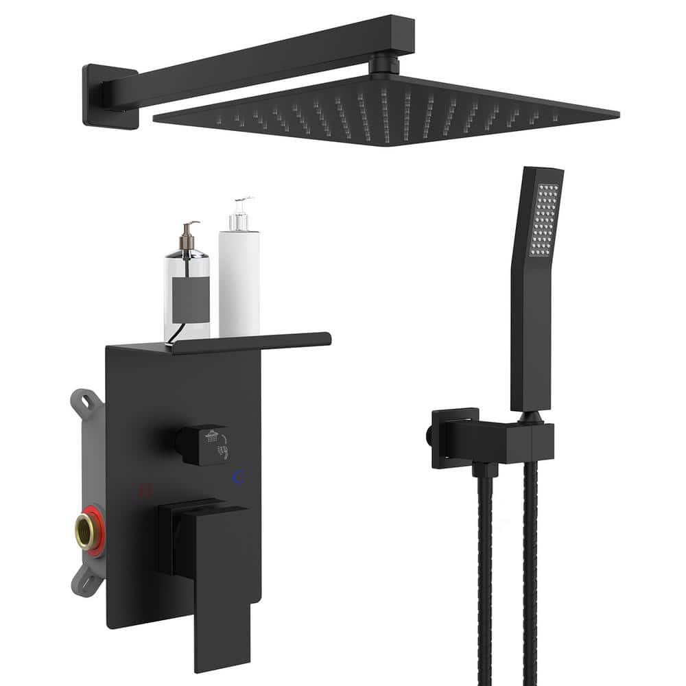 Matte Black Square Dual Rain Shower System with Handheld