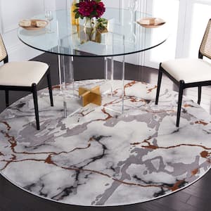 Craft Gray/Red 7 ft. x 7 ft. Running Abstract Round Area Rug
