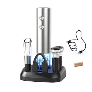 7-in-1 Electric Wine Opener Stainless Steel Rechargeable Automatic Wine Bottle Opener Set, Wine Gifts for Lovers, Silver