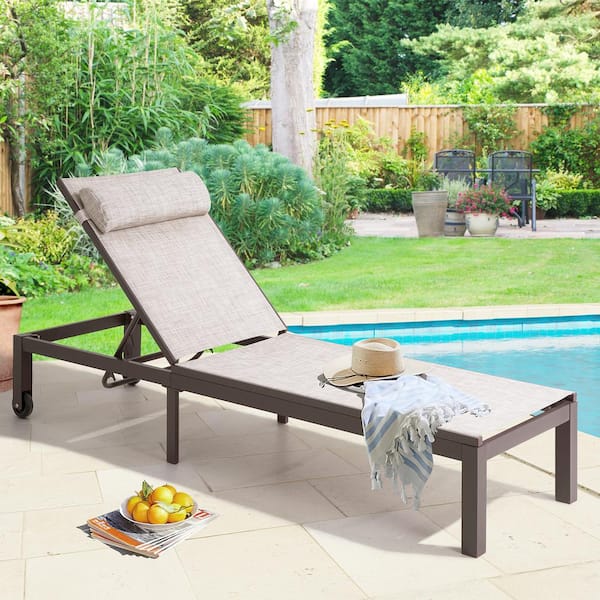 Crestlive Products 1-Piece Aluminum Adjustable Outdoor Chaise Lounge in Beige