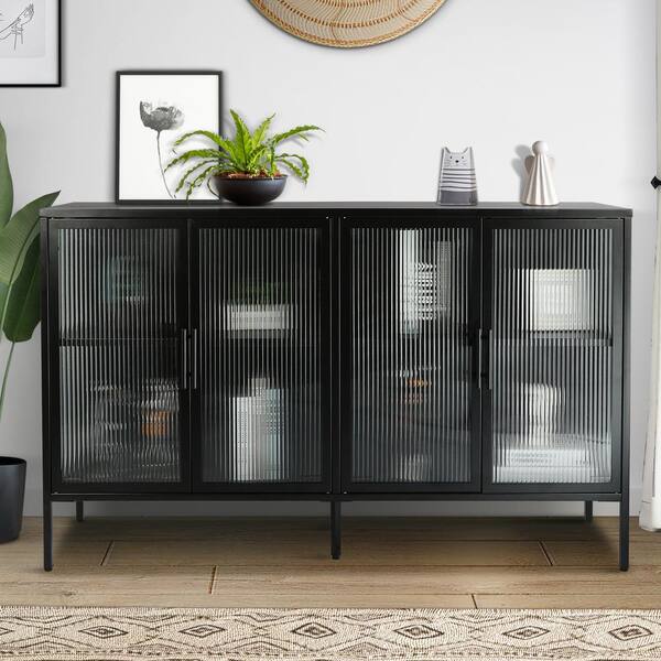 Unbranded 4 Glass Doors Pantry Organizer with Adjustable Shelves and Feet Cold-Rolled