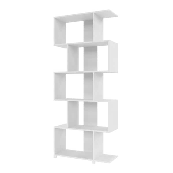 Manhattan Comfort Petrolina 72.44 in. Tall Mid-Century Modern White Composite Wood 5-Shelf Standard Bookshelf