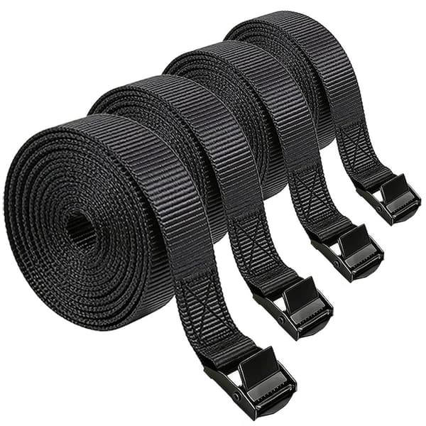 5 ft. x 1 in. Cam Buckle Lashing Straps Adjustable Tie-Down Heavy Duty Polyester Cargo Strap 4 Pack Black