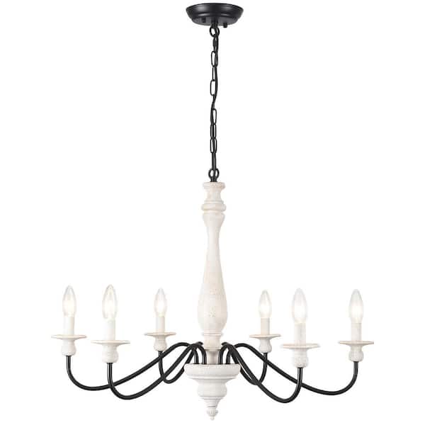 6-Light Black and White Candlestick Hanging Ceiling Light Fixture Linear Chandelier Lighting for Kitchen Island