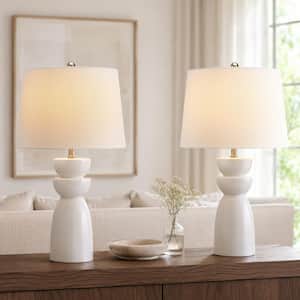 25 in. Modern White Sculpted Ceramic Table Lamps with White Shade