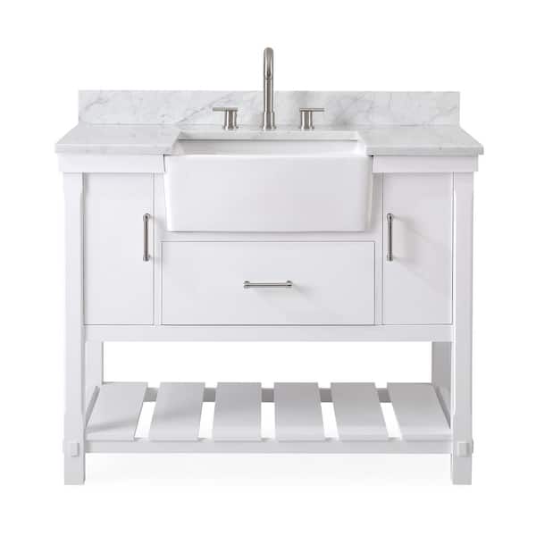 Benton Collection Kendia 42 in. W x 22 in. D x 35 in. H Bathroom Vanity in White with Carrara Top