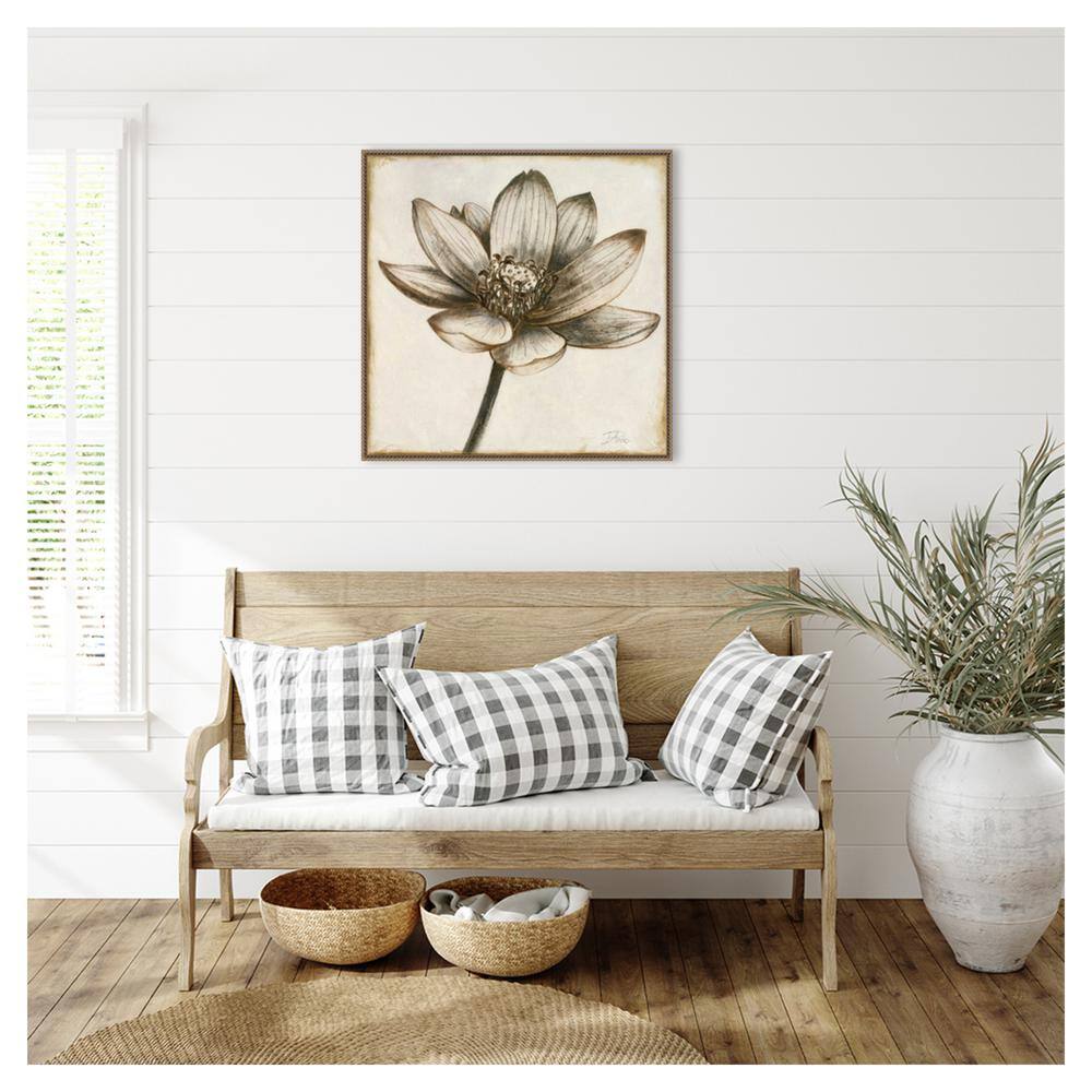 Sepia Lotus Blossom II 30" x 30" Beaded Framed Canvas Wall Art