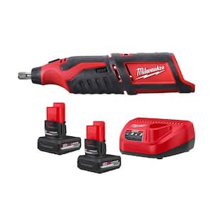 M12 12V Lithium-Ion Cordless Rotary Tool with M12 Compact 2.0 Ah Battery (2-Pack) Starter Kit and Charger