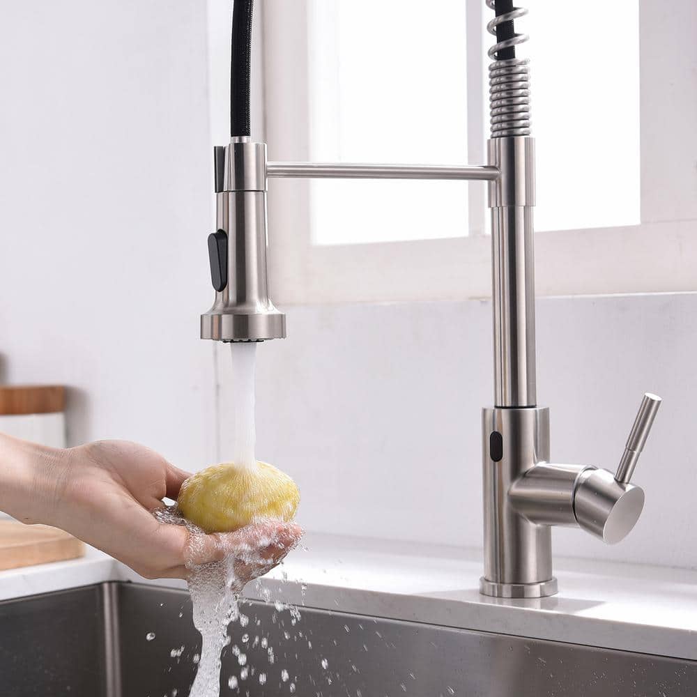 Brushed Nickel Touchless Pull-Down Kitchen Faucet with Spray