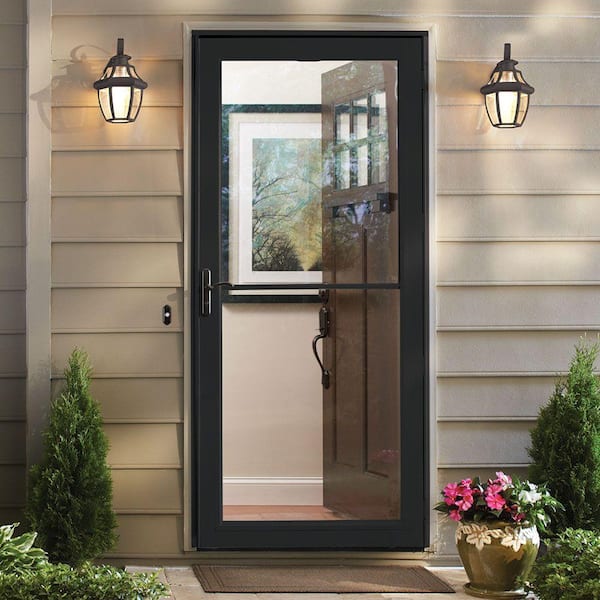3000 Series 36 in. x 80 in. Black Left-Hand Retractable Storm Door with ORB Hardware