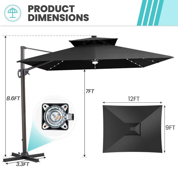 7ft cantilever patio umbrella Standard Wooden Market with Tilt Mechanism Covered Living WEATHER READY JOYESERY 11 x 7 ft.