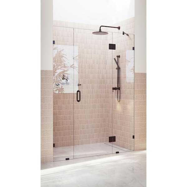 Glass Warehouse Stellar 57.25 in. W x 78 in. H Glass Hinged Pivot Frameless 3-Panel Inline Shower Door in Oil Rubbed Bronze