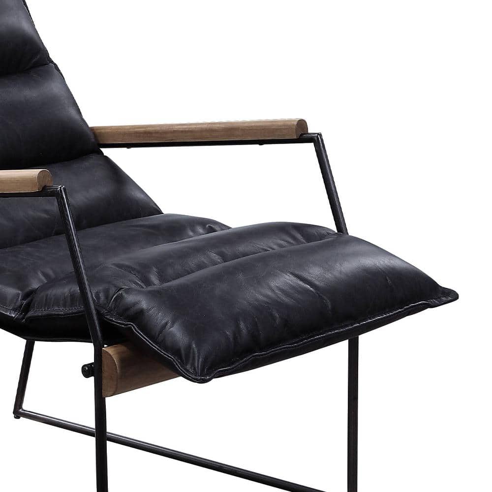 Modern Slipper Accent Chair in Distressed Black Leather