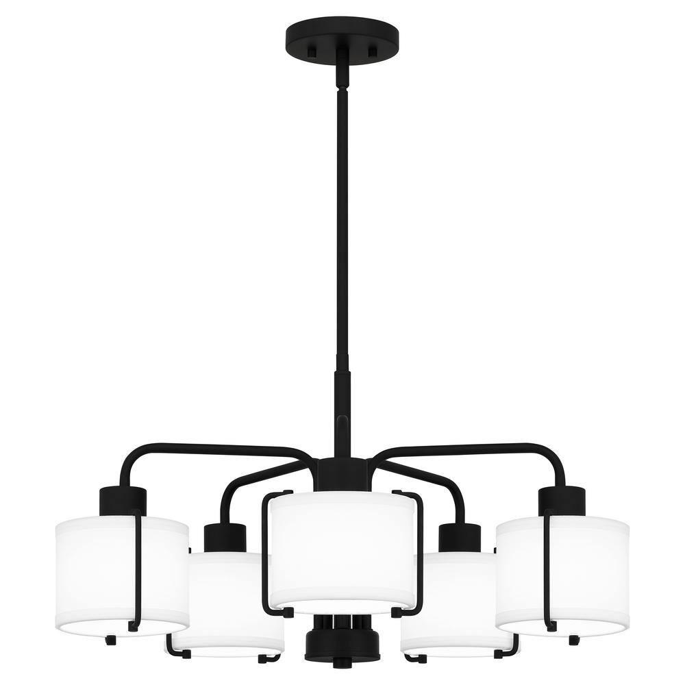 Home Decorators Collection Brookley 5Light Matte Black Chandelier with White Fabric Shades