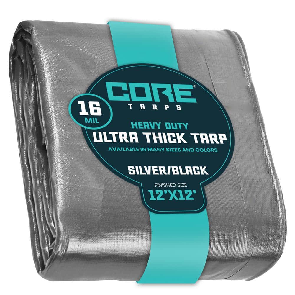 CORE TARPS 12 ft. x 12 ft. Silver and Black Polyethylene Heavy Duty 16 Mil  Tarp Waterproof UV Resistant Rip and Tear Proof CT-301-12X12 The Home  Depot