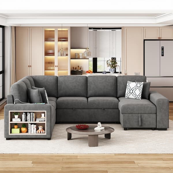 Harper & Bright Designs 109 in. Gray Chenille Twin Size Pull-Out