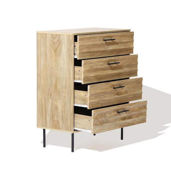 イデー　WAVE TALL CHEST Maple LuxenHome Brown and Black 4-Drawer Mid-Century Modern Wave 28.35