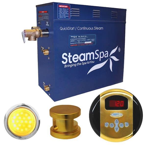 SteamSpa Indulgence 7.5kW Steam Bath Generator Package in Polished Brass