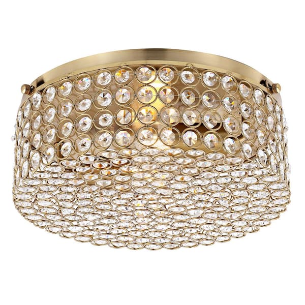 MLiAN 11.5 in. 2-Light Gold Crystal Flush Mount Ceiling Light