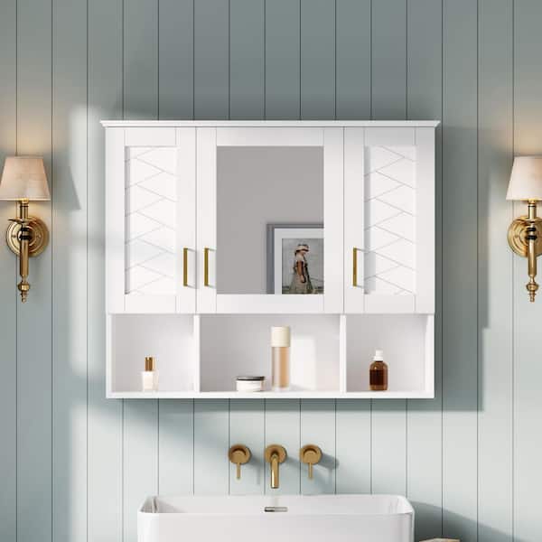 White Wood Framed 35 in. W x 29 in. H Rectangular Bathroom Vanity