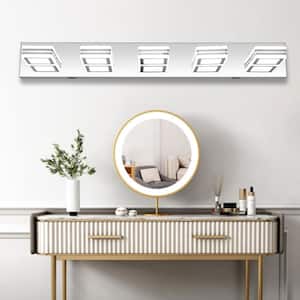 32 in. Modern LED 5-Light Acrylic Bathroom Makeup Mirror Light Wall Lighting Vanity Lights Fixture Over Mirror in Chrome