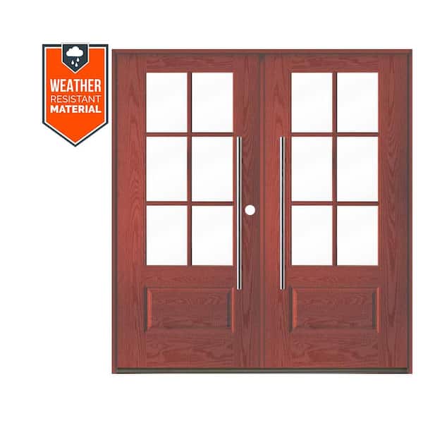 Faux Pivot 72 in. x 79 in. 6-Lite Left-Active/Inswing Clear Glass Redwood Stain Double Fiberglass Prehung Front Door